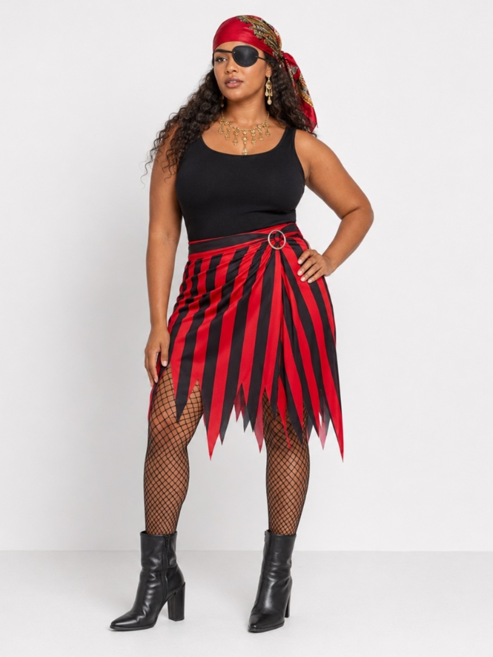 Women’s Pirate Costume Set Large Red Black Skirt Accessories New